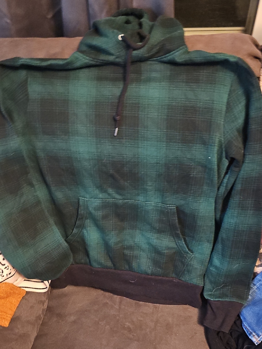 Old Navy Green Plaid Pullover Hoodie
